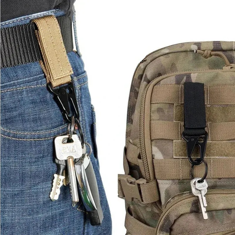 2pcs Tactical Hanging Buckle Molle Nylon Webbing Carabiner Belt Triangle Keychain for Outdoor Climbing Camping Tool Accessory