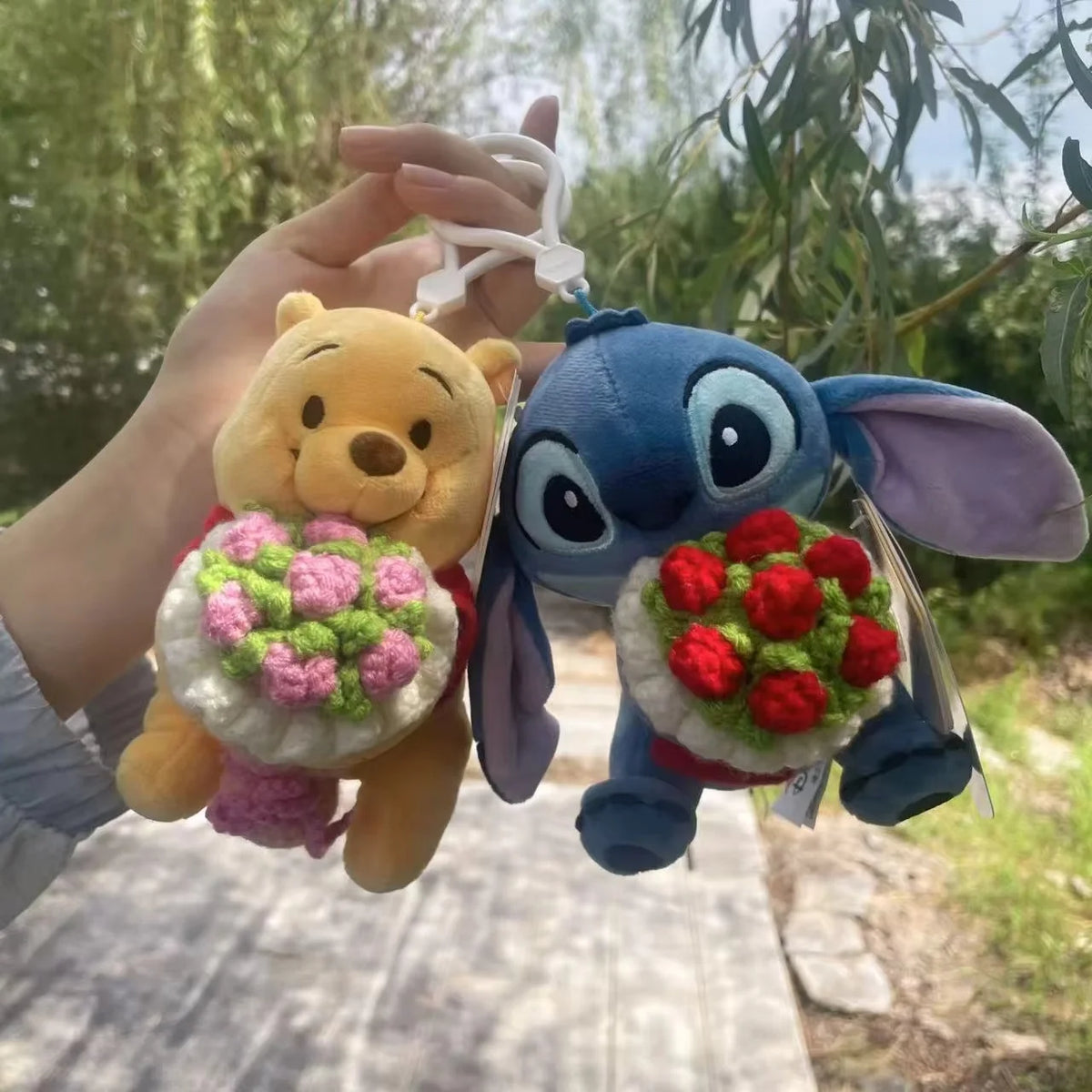 Genuine Lilo & Stitch Holding Flowers Cartoon Stuffed Plush Dolls Anime Plush Baby Toys Pendant Toys Kawaii Kids Birthday Gift