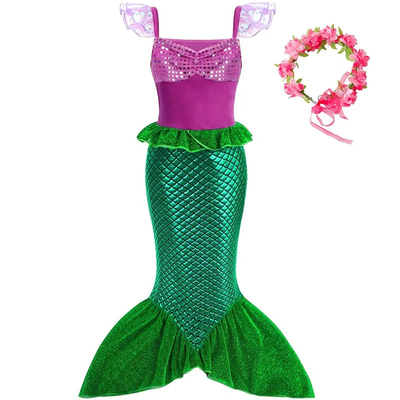 Girls Cosplay Lovely Little Mermaid Ariel Prom Princess Costumes Kids Summer Casual Dress Halloween Birthday Party Dress Up 2026