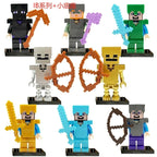 8pcs/lot Minecrafte Creeper Small Building Blocks EnderDragon DIY Steve Cube Skeleton Horse Figures Mini Building Block For Kids