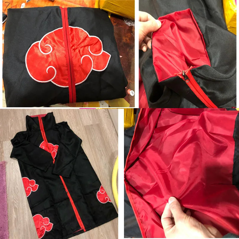 Anime Akatsuki Cosplay Costume Red Cloud Robe with Necklace Headband Ring Set for Role Play Child and Adult Game Costume