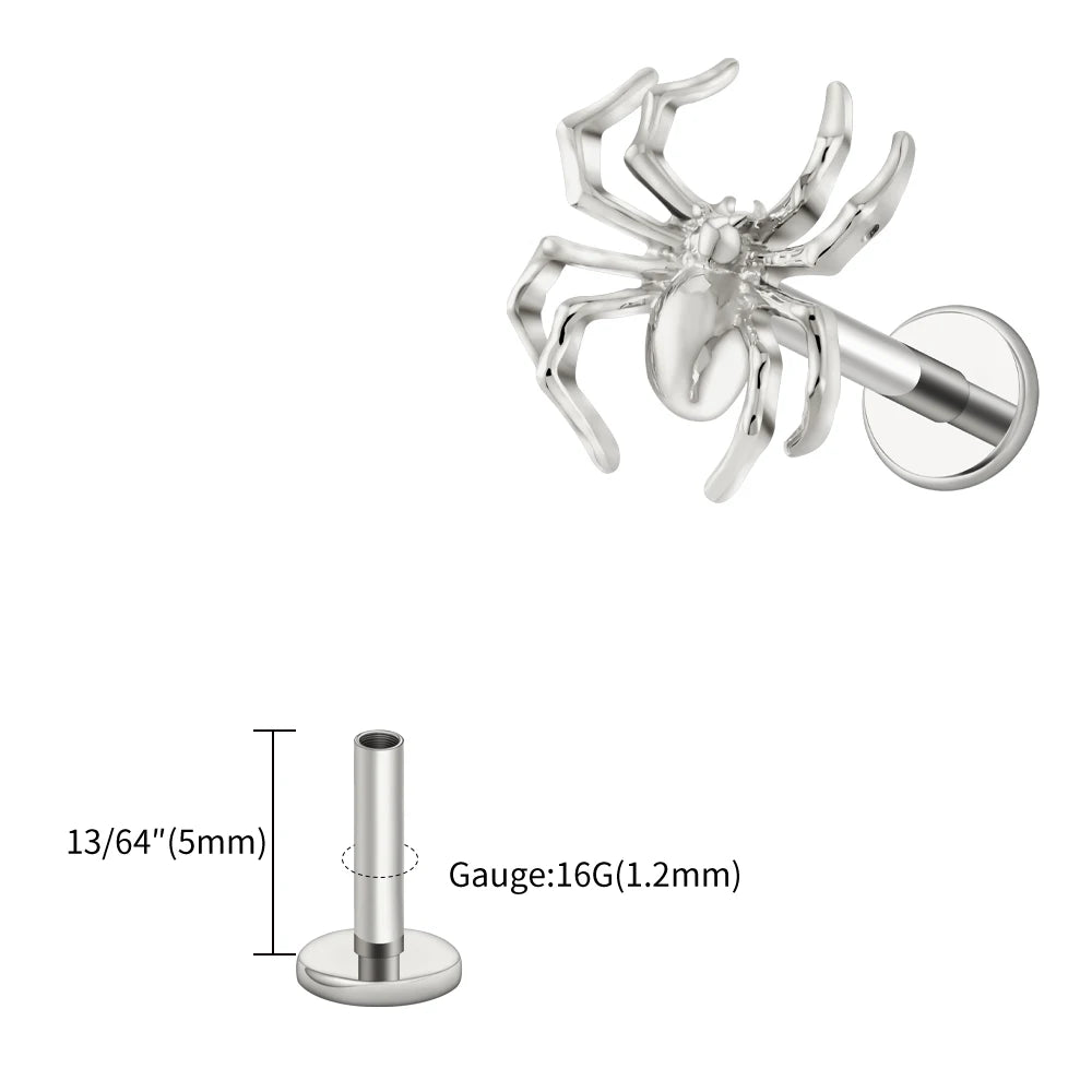 Right Grand ASTM F136 Titanium Spider Labret Lip Ring Tragus Cartilage Conch Flat Helix Stud Earring Halloween Piercing Jewelry