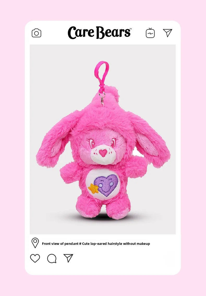 Cute Carebears Plush Keychain Rabbit Hat Key chain Rainbow Bear Doll Schoolbag Doll Birthday Gift Room Decor
