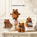 "Cute Capybara Block Figure - Desktop Decor Model with Orange Accessory | Meme Lover's Collectible"