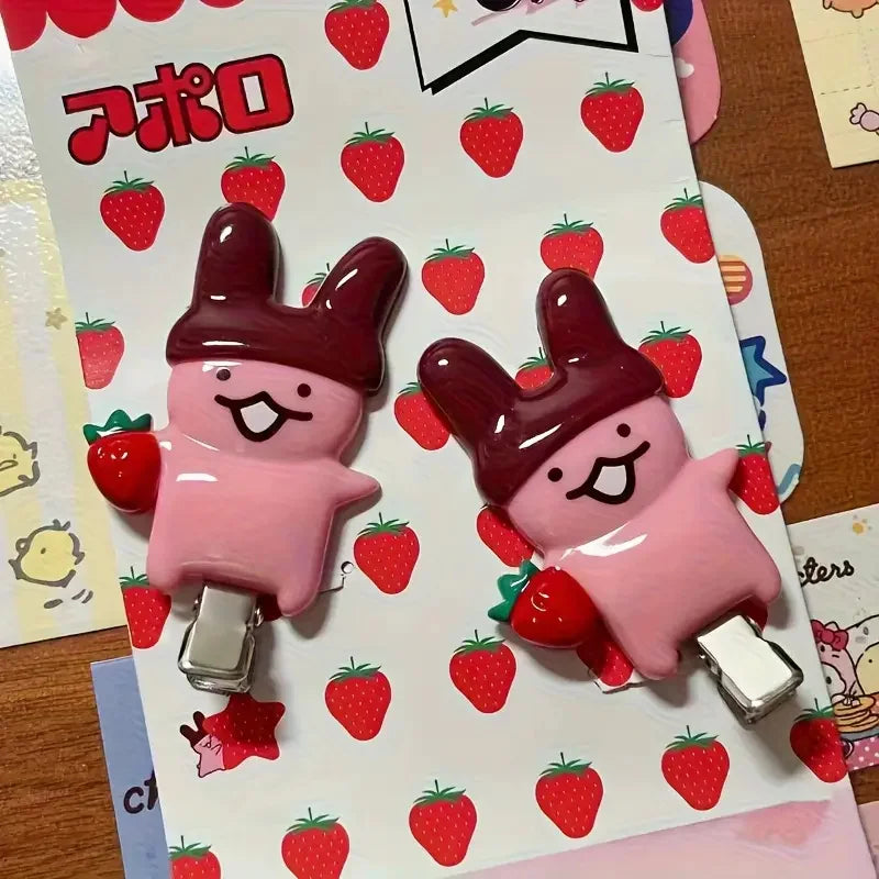 4Pc Strawberry Chocolate Bunny Hairpins Cute Cartoon Design Durable Plastic Hair Accessories Styling Fixed Decorative Hair Pinch