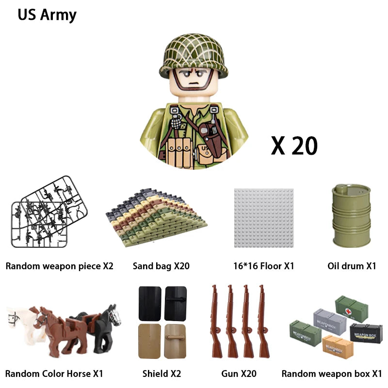 40/set World War II military building blocks National army soldier Character weapon assembly building block Children's toy gifts
