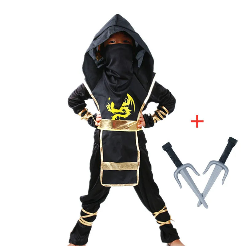 Black Ninja Costume Boy Halloween Japanese Samurai Costume Kid Anime Muscle Costume with Foam Accessories Best Children Gift