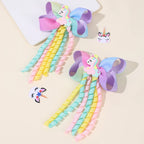 Sweet Unicorn Hair Clips For Girl Bow Barrette Cute Tassel Ribbon Curly Ponytail Hairpins Accessories