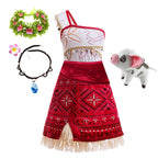 New Movie Moana 2 Dress for Girls Adventure Costume Girl Princess Fancy Clothes Children Vaiana Carnival Party Necklace Pig Set