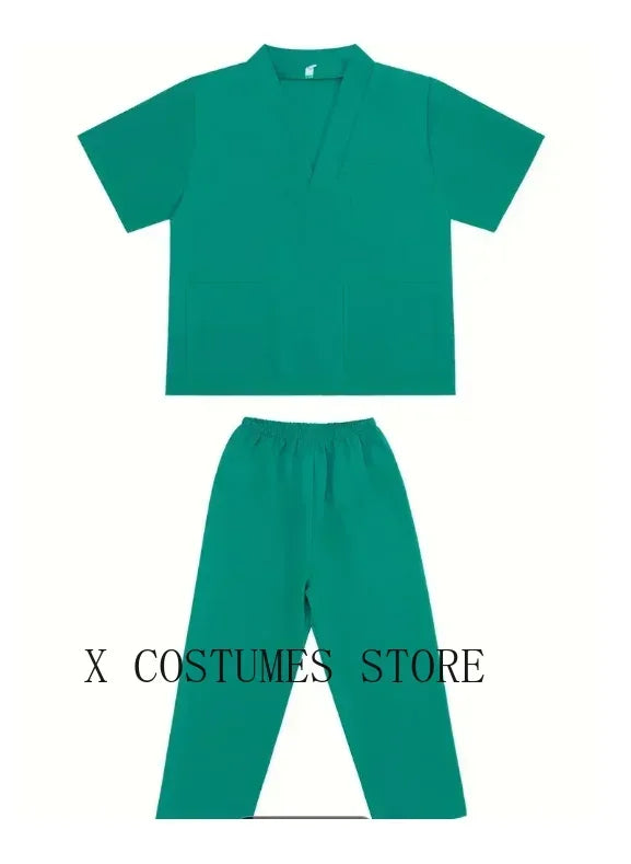 Kids Doctor Nurse Cosplay Costume, V Neck Surgical Uniform for Boys Girls, Halloween Party Role Play Dress Up Outfit