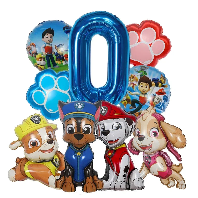 9pcs Cartoon Paw Patrol Dog Chase Balloon Birthday Decoration Number Aluminum Balloons Set Kids Party Supplies Gift Favor Decor