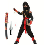 Carnival Boys Child Ninja Costume Role Play Assassin Samurai Warrior Hooded Suit Kids Halloween with Ninja Sword Fancy Dress Up