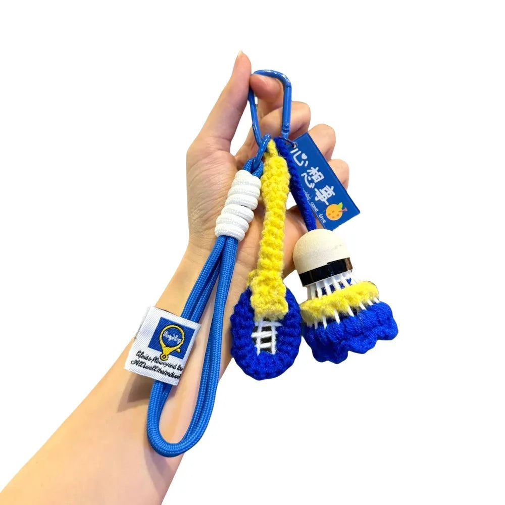 Soft Cute Crochet Badminton Keychain Mini Bright Color Knitted Badminton Pendant Bag Hanging Charms Car Keyring Backpack Decor