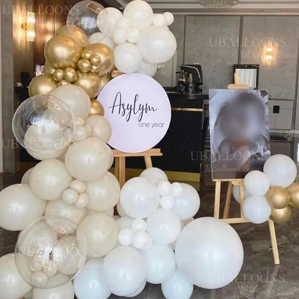 40Pcs White Sand Latex Balloons 10Inch Boho Sand White Metal Chrome Gold Balloons for Birthday Wedding Baby Shower Party Decor