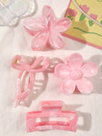 4Pcs Autumn Winter Burgundy Bow Square Flower Hair Claw Clips for Women MultiStyle Red Fashion Hair Accessories Headwear Hairpin