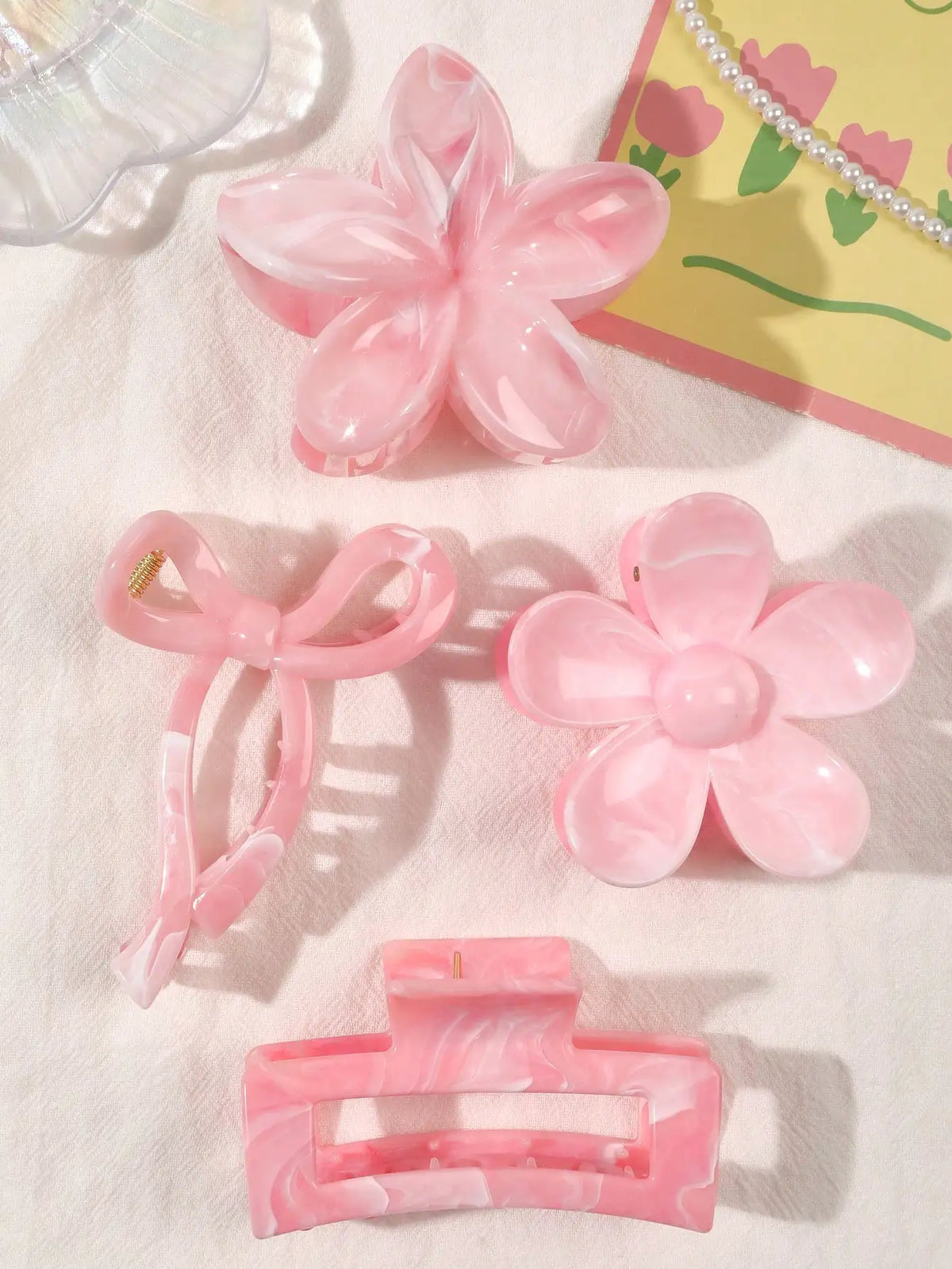 4Pcs Autumn Winter Burgundy Bow Square Flower Hair Claw Clips for Women MultiStyle Red Fashion Hair Accessories Headwear Hairpin