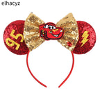 Disney Anime Cars Ears Headbands Women Sequins Bow Hairband Girls Pixar 95 Lightning McQueen Hair Accessories Kids Headwear Gift