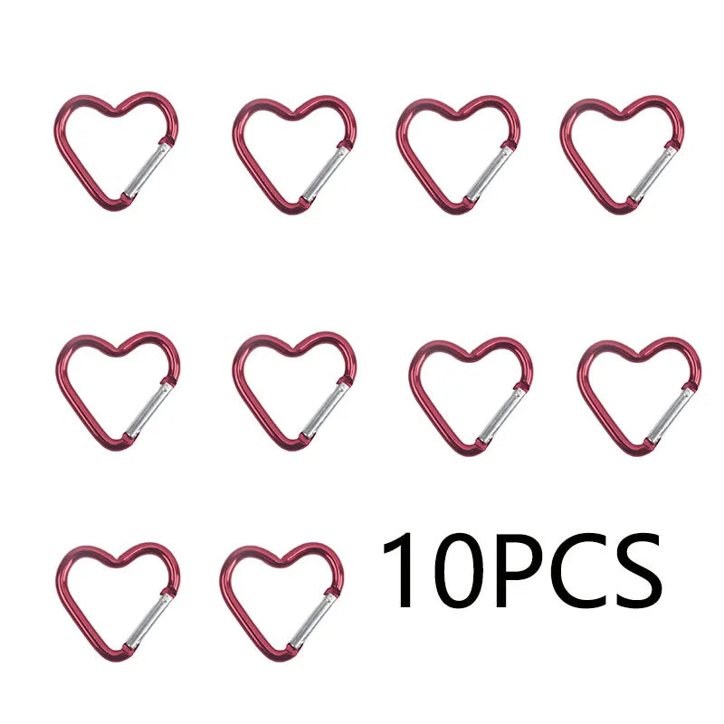 10PCS Carabiner Keychain Clip Heart-shaped Aluminum Small Carabiners Tactical Clips Outdoor Tools Water Bottle Keyring HWXGJ04