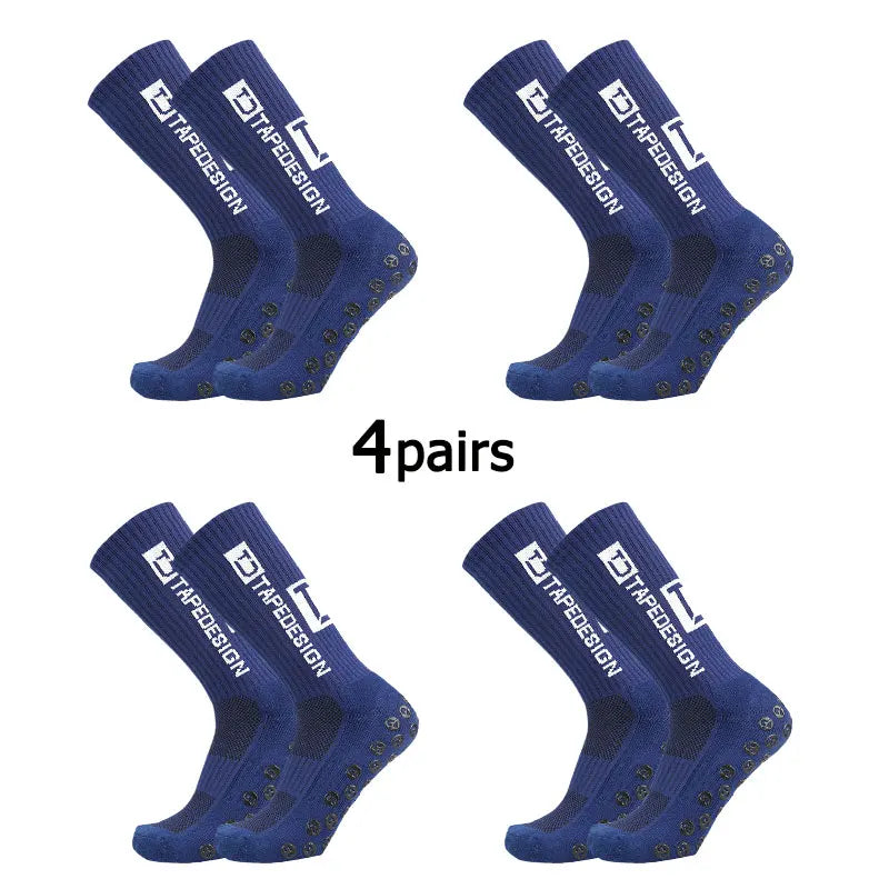 4Pairs/Lot 2024 New ANTI SLIP Tapedesign Football Socks Mid Calf Non-Slip Soccer Sport Cycling Sports Mens Sock EU38-45