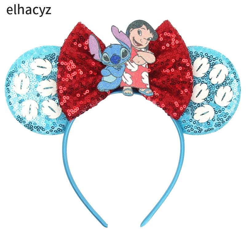 HEROCROSS Cute Stitch Headbands For Girls Sequins Bow Hairband Women Angel Headwear Kids Ears Hair Accessories Carnival Gift