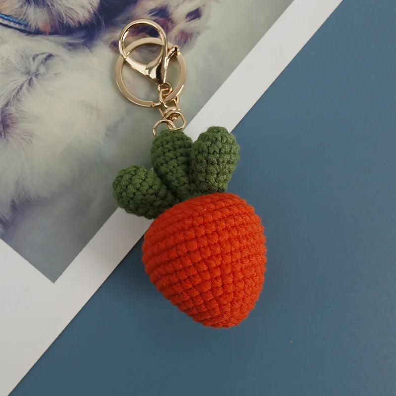Cute Fruit Series Crochet Keychain Handmaking Knitted Strawberry Keyrings Cute Cherry Keyrings For Bag Pendant Custom Accessory