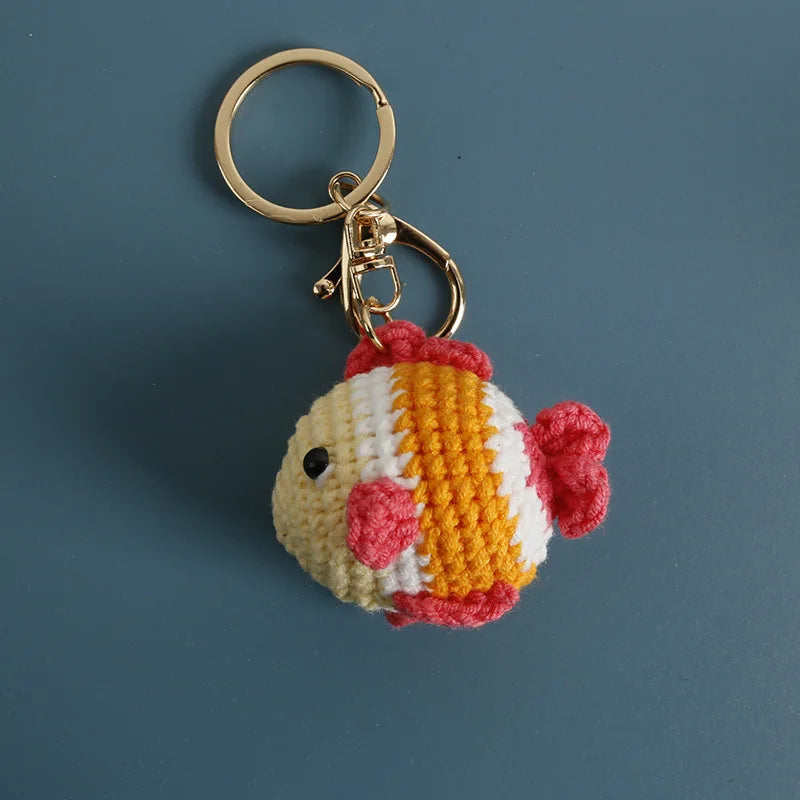 Funny Shrimp Doll Crochet Keychain Handmaking Clown Fish Knitting Keyrings Cute Shrimp Keyrings Bag Pendant Custom Accessories