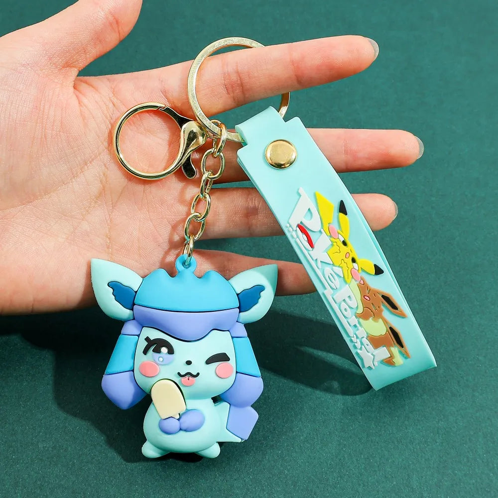 Eevee Keychain Evolution Set, Flareon Jolteon Vaporeon Plush Keychain, Pokémon Eeveelutions Key Ring for Fans