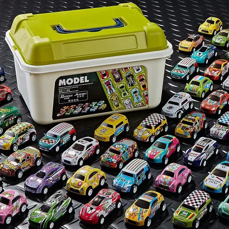 30 - 50PCS Mini Alloy Cars Model Set with Storage Box Diecast Pull-Back Vehicle Toys for Boys, Gift for Christmas, Birthday Gift