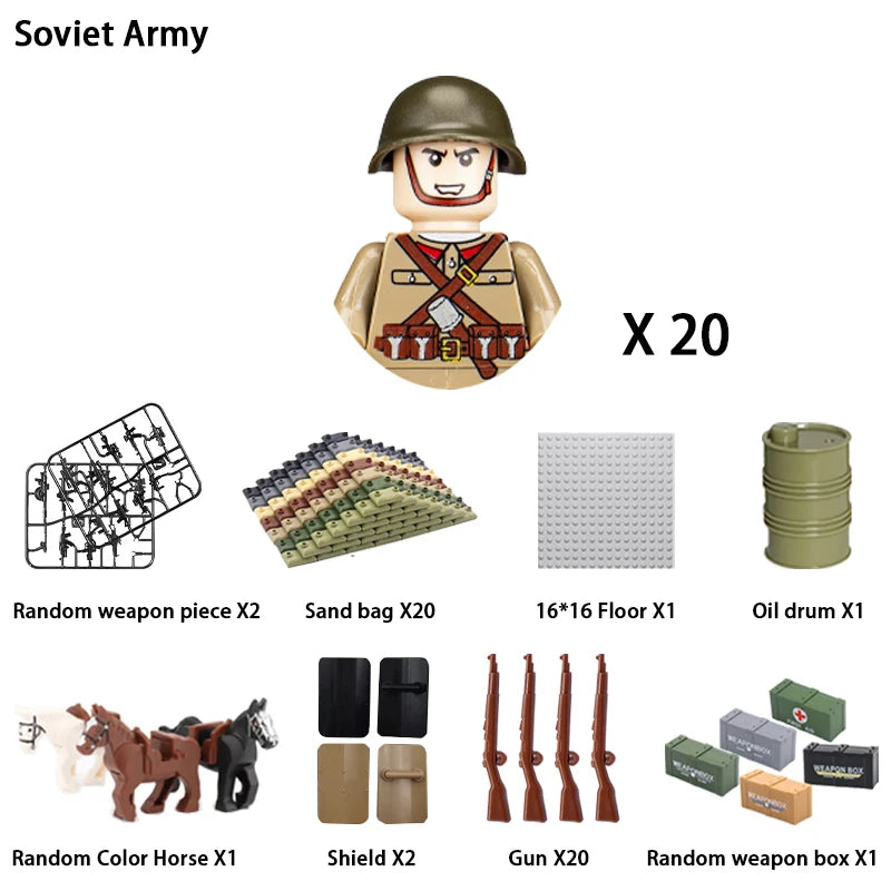 40/set World War II military building blocks National army soldier Character weapon assembly building block Children's toy gifts