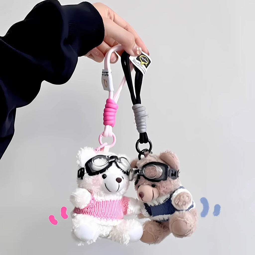 Cartoon Small Bear Keychain Plush Brown Bear Clothes Lovely Glasses Bear Doll Keychain Gifts NOTE: Glasses are not included.