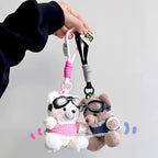 Cartoon Small Bear Keychain Plush Brown Bear Clothes Lovely Glasses Bear Doll Keychain Gifts NOTE: Glasses are not included.