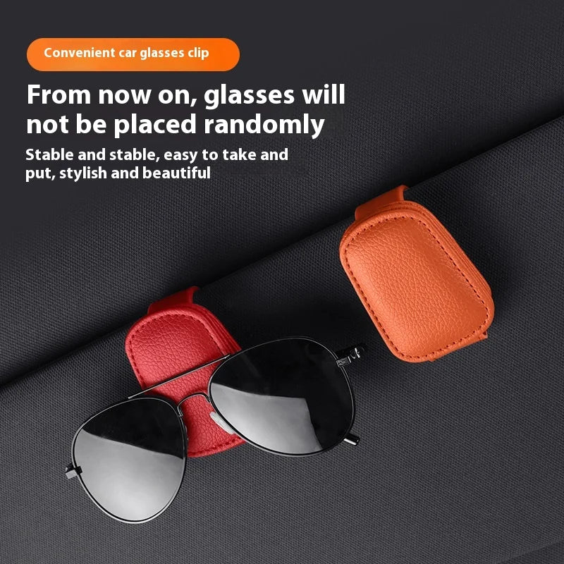 1/2Pc Sunglasses Holder Is Suitable for Car Sun Shades Magnetic Leather Sunglasses Clip and Ticket Clip Car Sunshade Accessories