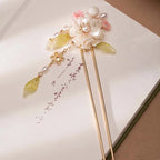 Chinese Hanfu Hair Stick Hairpin Earrings Hair Accessories Set Long Fringed Vintage Hairpin Flower Handmade Wedding Hair Jewelry