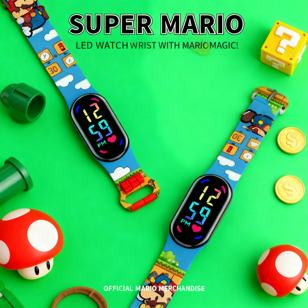 Mario Bros Digital Watch for Kids Waterproof Sport Wristband Luigi Princess Peach Yoshi Bowser Action Figures Children