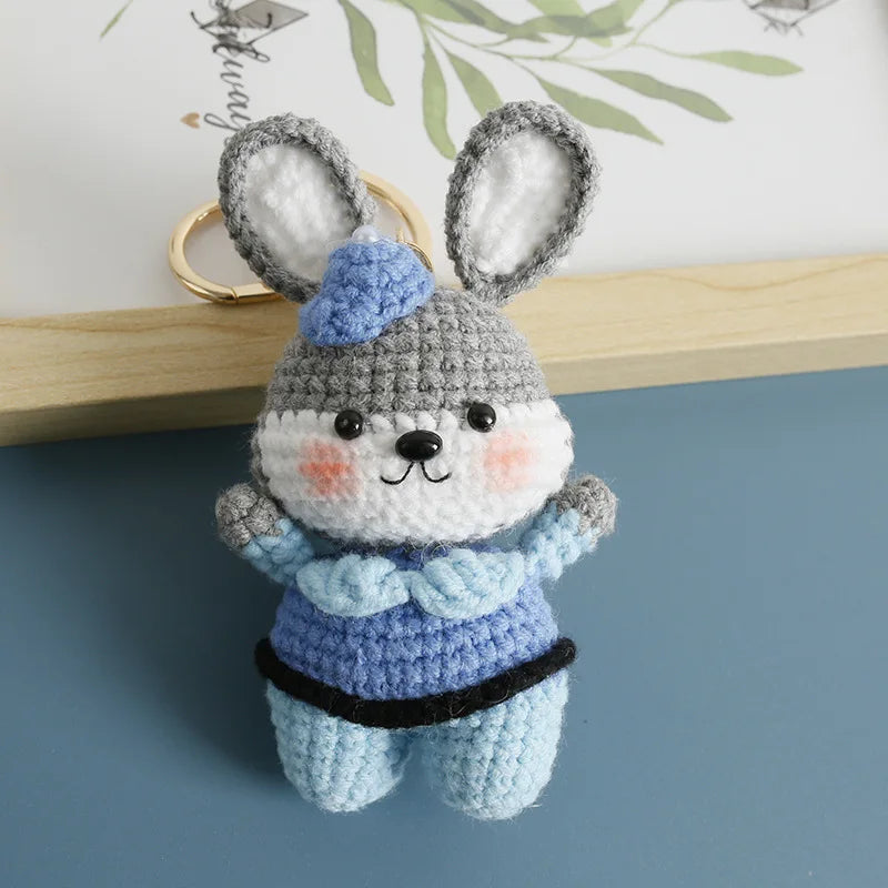 Cute Mushroom Rabbit Crochet Keychains Handmaking Crochet Cartoon Rabbit Doll Keyring For Bag Pendant Knitted Animal Doll Custom