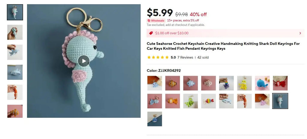 Unique Stingray Design Crochet Keychain Handmaking Knitted Fish Keyrings Cute Marine Series Knitting Keyrings Custom Accessories