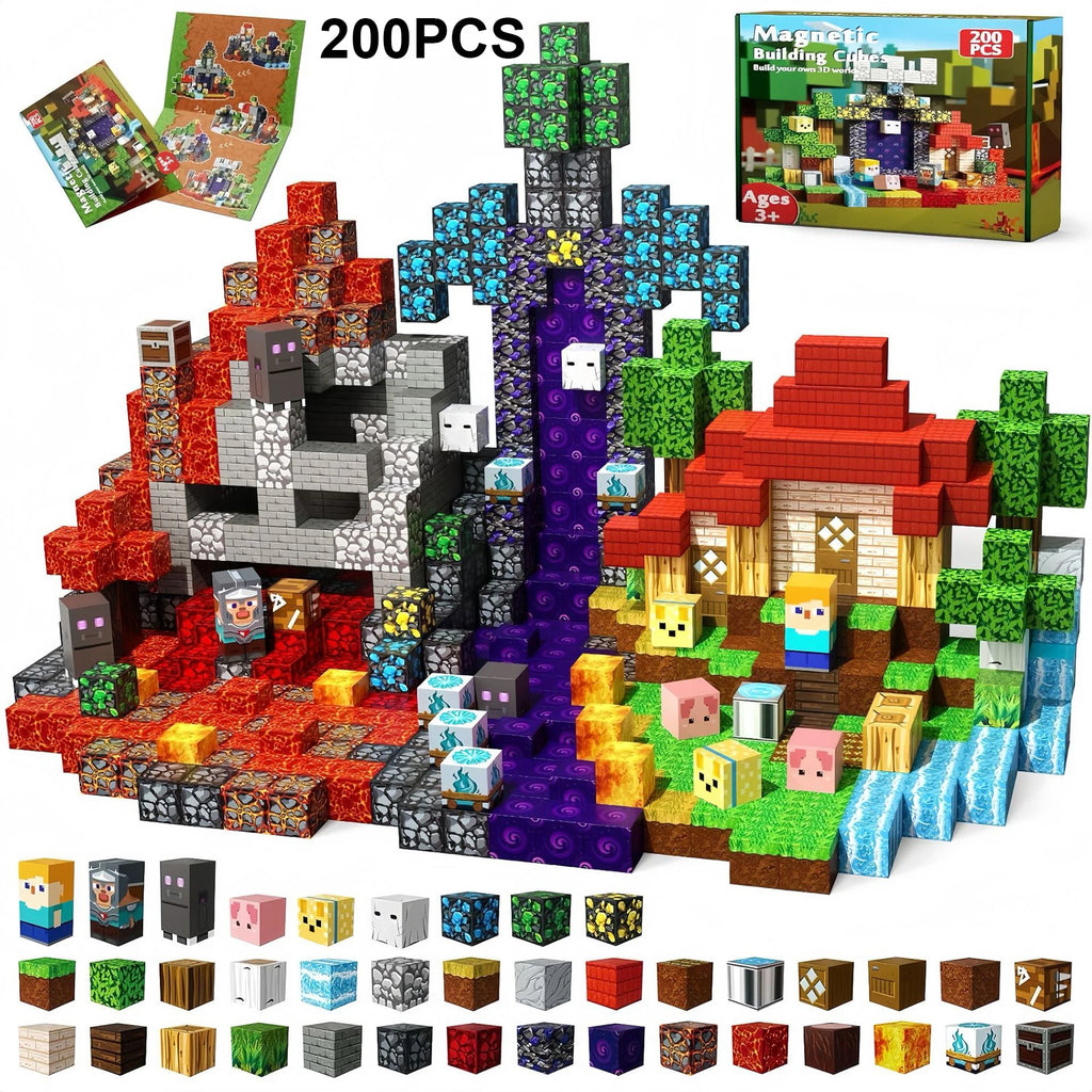 100-300pcs Magnetic Tiles Building Blocks Set,My World Figures Bricks, STEM Educational Toys for Kids Ages 3-10,Boys Girls Gifts