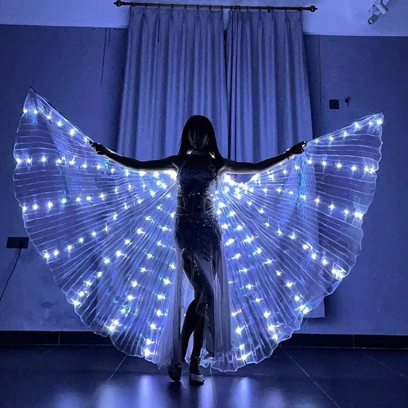 LED Isis Wings Glowing Wings Belly Dance Dress Butterfly Wings Halloween Christmas Party Stage Performance rod for Single Sale