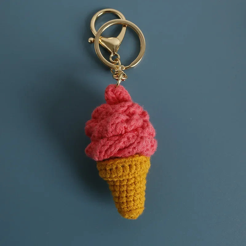 Handmaking Crochet Ice Cream Keyrings Wholesale Sweet Ice Cream Cone Series Crochet Keychain For Bag Pendant  Custom Accessories