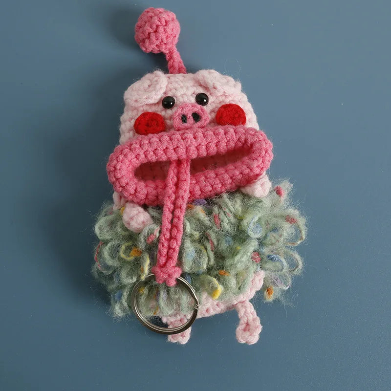 Cute Fruit Series Sausage Mouth Doll Crochet Keychains Custom Knitting Bag For Car Keys Holder Funny Doll Bag For Keys Storage