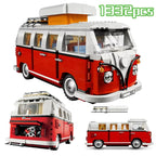 1332pcs Technical T1 Camper Van Bus Car Building Blocks Vehicle Assemble Model Fit MOC  Set Bricks Toys For Boys Girl Gifts