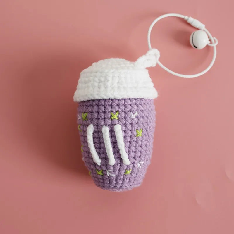 Creative Coffee Cup Crochet Keychain For Bag Pendant Cute Knitting Cup Keyrings Handmaking Knitted Keychains Custom Accessories