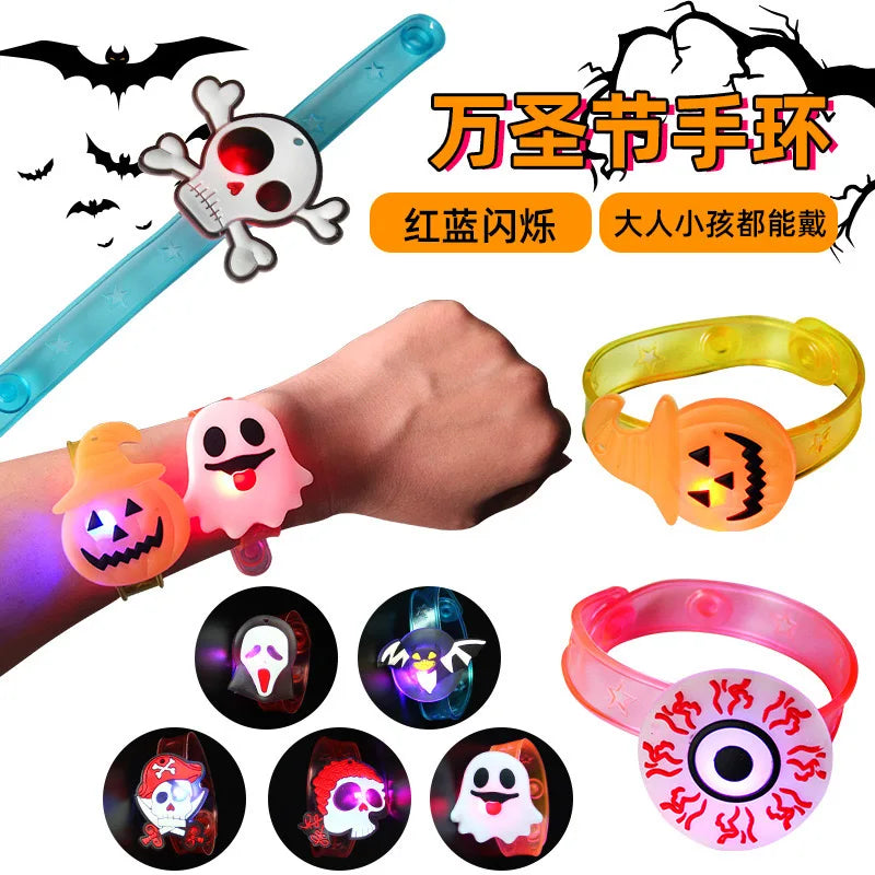 10/20PCS Cute Halloween Glowing Rings Glow Bracelet Christmas Ghost Pumpkin Snowman Child Kids Gift Halloween Party Decoration