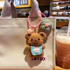 Bear Backpack Keychains Cartoon Knitted Doll Toys Handmade Crochet Keychain Portable Crochet Bear Bag Charm Key Chain Pendant