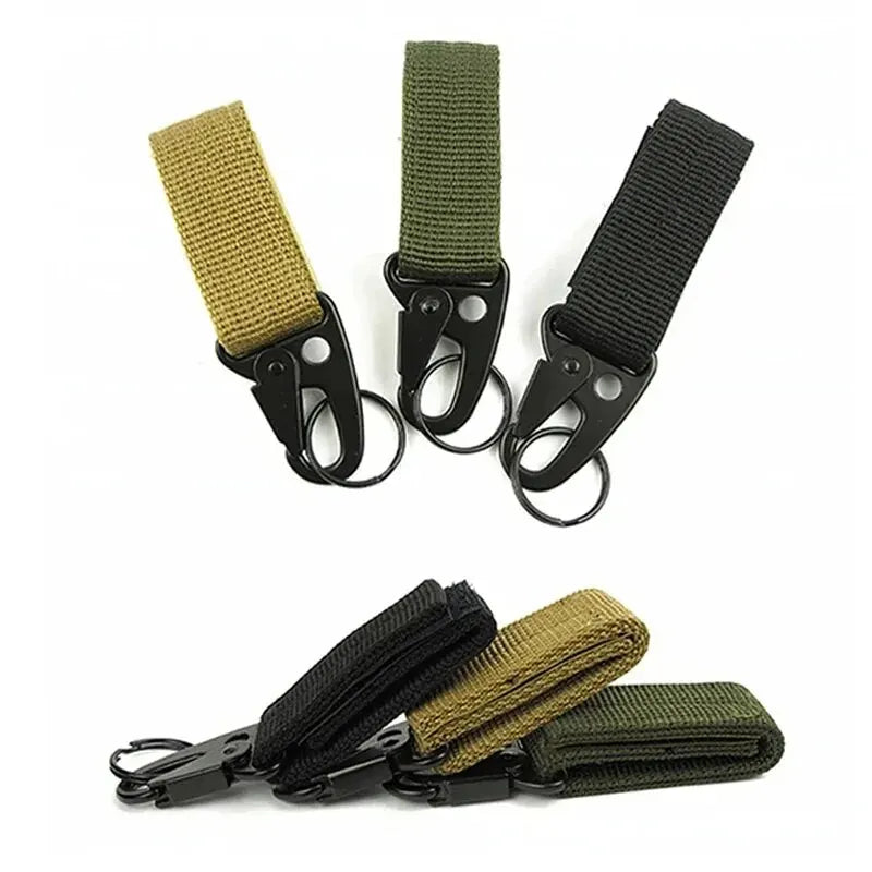 2pcs Tactical Hanging Buckle Molle Nylon Webbing Carabiner Belt Triangle Keychain for Outdoor Climbing Camping Tool Accessory