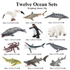 Oenux Montessori Miniature Lion Shark Horse Dinosaur Animals Model Set Action Figures Figurine Zoo Cute Education Kids Toy Gift