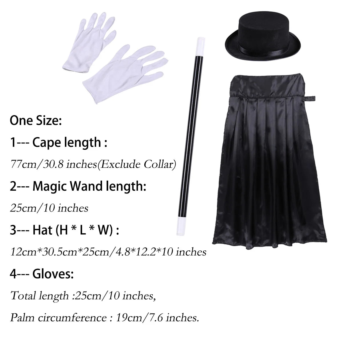 Kids Magician Role Play Costumes Outfit Boys Girls Halloween Magician Dress Up Cosplay Set  Top Hat Magic Cape Wand Gloves Kit