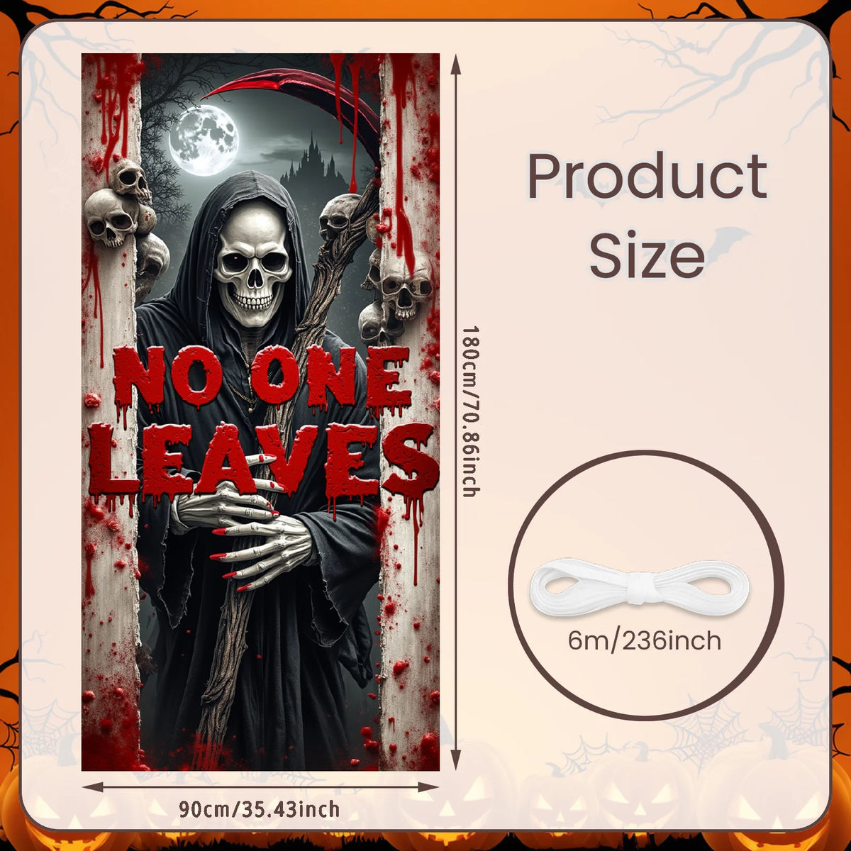 72.83x35.43 Inch Halloween Door Banner Polyester Ghost Hospital Scary Head Scene Decoration Halloween Party Supplies Photography