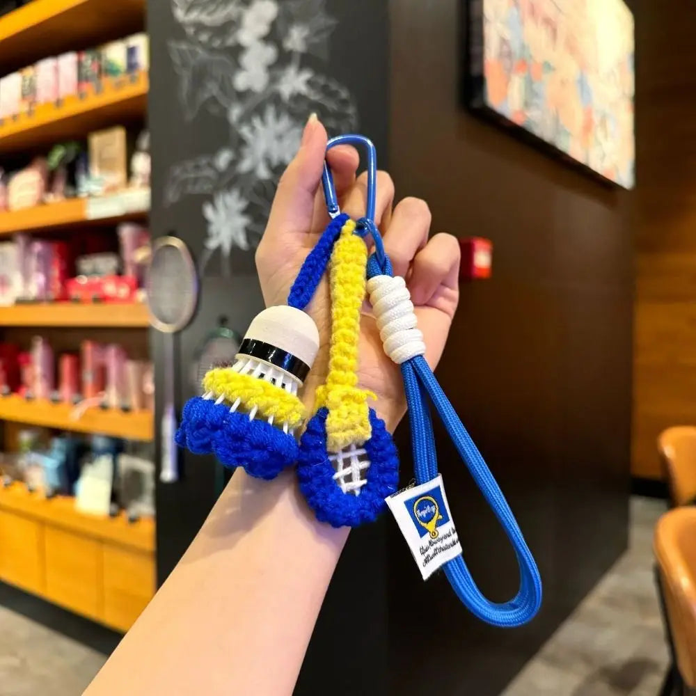 Soft Cute Crochet Badminton Keychain Mini Bright Color Knitted Badminton Pendant Bag Hanging Charms Car Keyring Backpack Decor