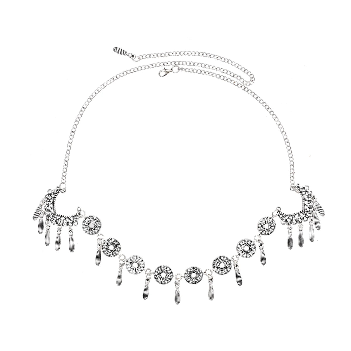 Retro Silvery Alloy Hollow Moon Pendant Forehead Headpiece for Women Boho Ethnic Indian Hippie Party Hair Accessories Jewelry